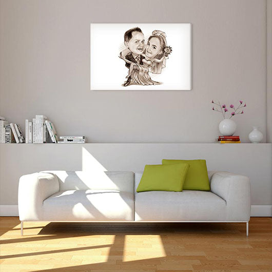 Karikatur vom Foto - Hochzeitstanz mit Schwung Zeichnung sepia (ca1315pense) - Lustige individuelle Karikatur vom eigenen Foto
