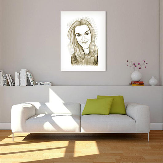 Karikatur vom Foto - Momentaufnahme Frau Zeichnung sepia (ca1317penwomanse) - Lustige individuelle Karikatur vom eigenen Foto