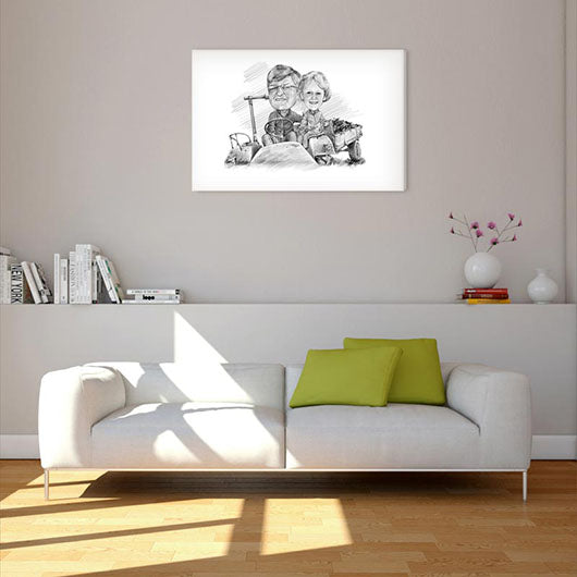 Karikatur vom Foto - Auf dem Land Zeichnung (ca1319pen) - Lustige individuelle Karikatur vom eigenen Foto