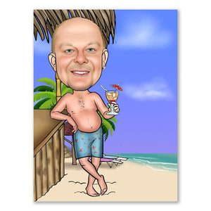 Karikatur vom Foto - Cocktail Bar am Strand (ca145) - Lustige individuelle Karikatur vom eigenen Foto