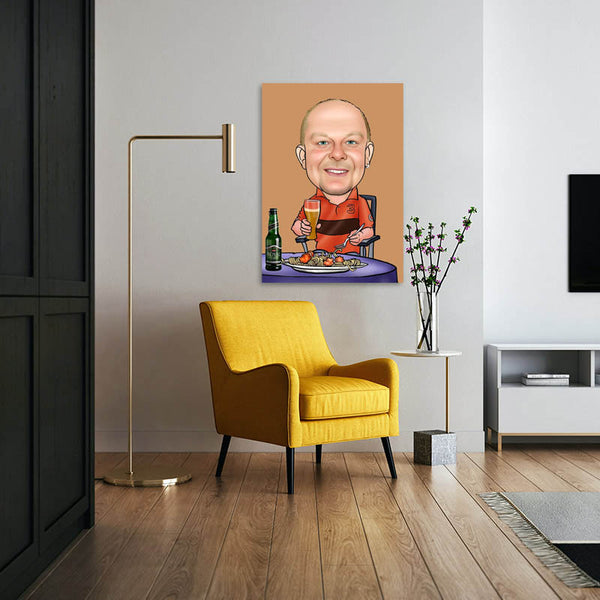 Karikatur vom Foto - Beim Essen (ca146) - Lustige individuelle Karikatur vom eigenen Foto