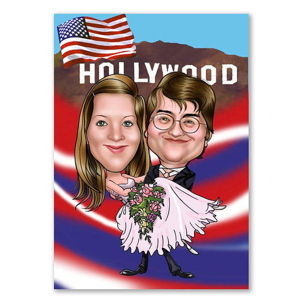 Karikatur vom Foto - Hochzeit in Hollywood Amerika (ca149) - Lustige individuelle Karikatur vom eigenen Foto