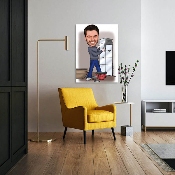 Karikatur vom Foto - Fliesenleger, Handwerker (ca150) - Lustige individuelle Karikatur vom eigenen Foto