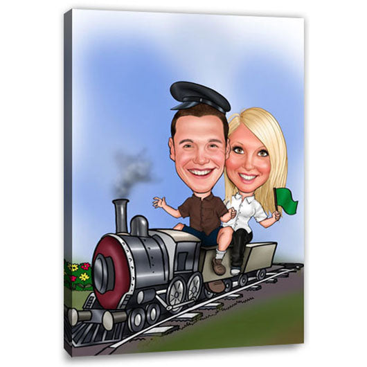 Karikatur vom Foto - Eisenbahner (andere Fahrzeuge mgl.) (ca152couple) - Lustige individuelle Karikatur vom eigenen Foto