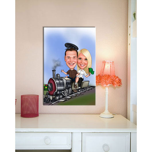 Karikatur vom Foto - Eisenbahner (andere Fahrzeuge mgl.) (ca152couple) - Lustige individuelle Karikatur vom eigenen Foto