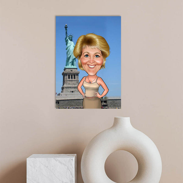 Karikatur vom Foto - New York Freiheitsstatue (andere Wahrzeichen mg (ca154) - Lustige individuelle Karikatur vom eigenen Foto