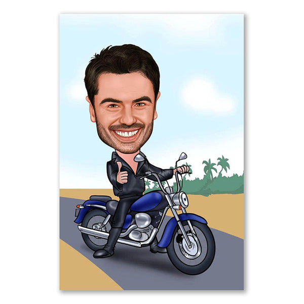 Karikatur vom Foto - Blaue Harley (andere Motorradmarken mgl.) (ca158) - Lustige individuelle Karikatur vom eigenen Foto