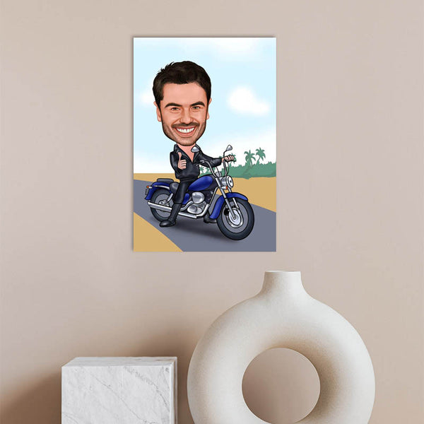 Karikatur vom Foto - Blaue Harley (andere Motorradmarken mgl.) (ca158) - Lustige individuelle Karikatur vom eigenen Foto