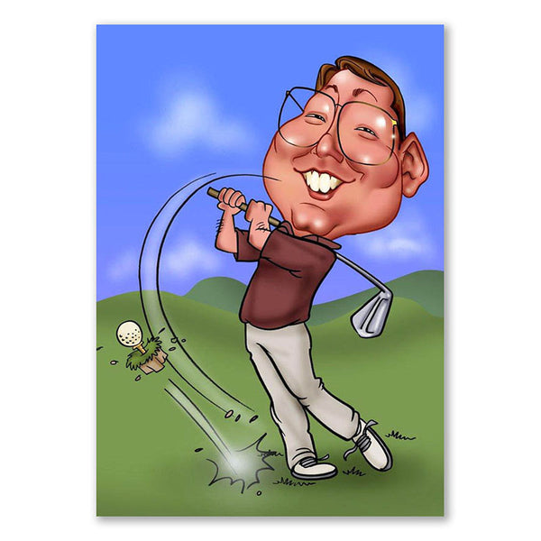 Karikatur vom Foto - Golfer (ca161) - Lustige individuelle Karikatur vom eigenen Foto