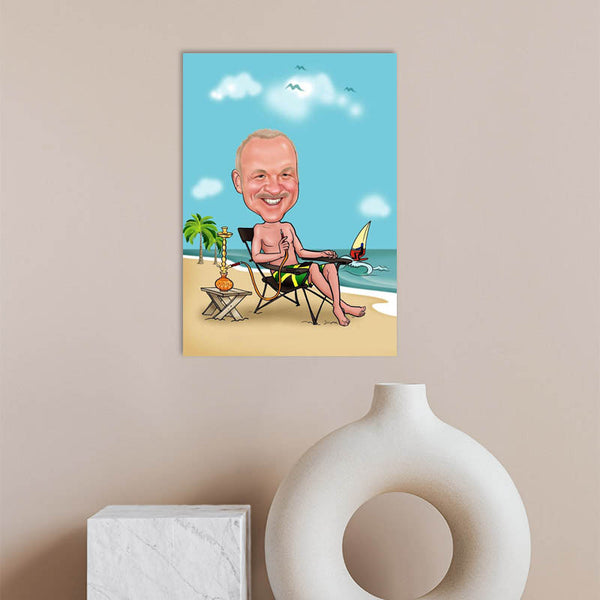 Karikatur vom Foto - Wasserpfeife am Strand (ca164) - Lustige individuelle Karikatur vom eigenen Foto
