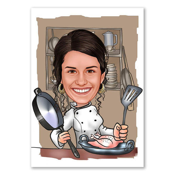 Karikatur vom Foto - Köchin (ca168) - Lustige individuelle Karikatur vom eigenen Foto