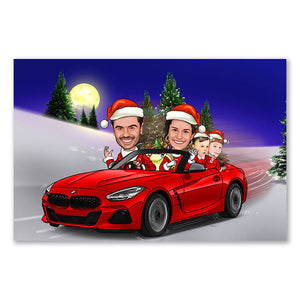 Karikatur vom Foto - Weihnachtspaar im Auto (ca2002) - Lustige individuelle Karikatur vom eigenen Foto