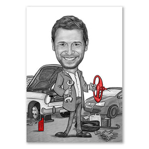 Karikatur vom Foto - Werkstatt Zeichnung mit rot (ca200pen-red) - Lustige individuelle Karikatur vom eigenen Foto