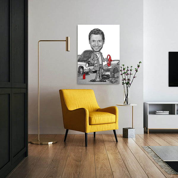 Karikatur vom Foto - Werkstatt Zeichnung mit rot (ca200pen-red) - Lustige individuelle Karikatur vom eigenen Foto