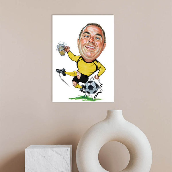 Karikatur vom Foto - Fussballer mit Bier Gelb (ca2011) - Lustige individuelle Karikatur vom eigenen Foto