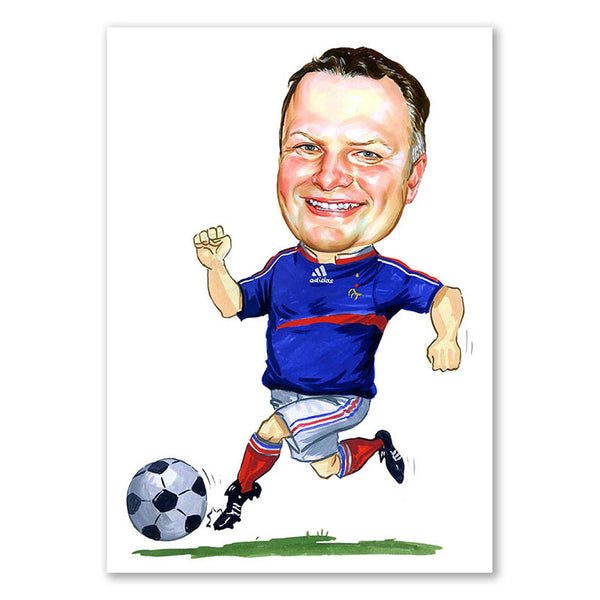 Karikatur vom Foto - Fussballspieler Blau-Weiss (ca2028) - Lustige individuelle Karikatur vom eigenen Foto