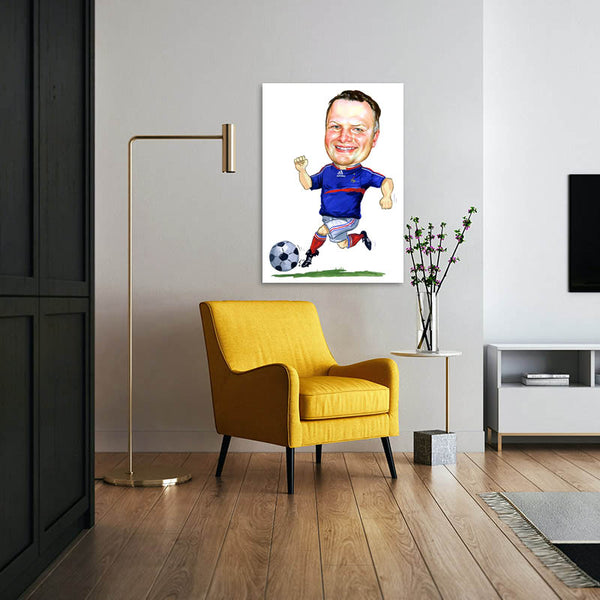 Karikatur vom Foto - Fussballspieler Blau-Weiss (ca2028) - Lustige individuelle Karikatur vom eigenen Foto