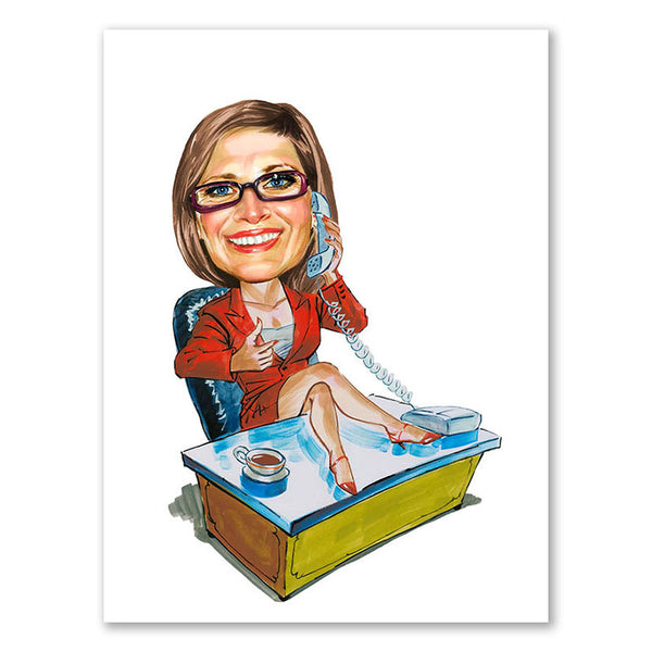 Karikatur vom Foto - Frau am Schreibtisch (ca2036) - Lustige individuelle Karikatur vom eigenen Foto