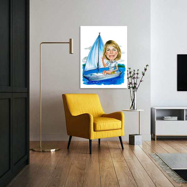 Karikatur vom Foto - Segeln Mann (ca2042) - Lustige individuelle Karikatur vom eigenen Foto