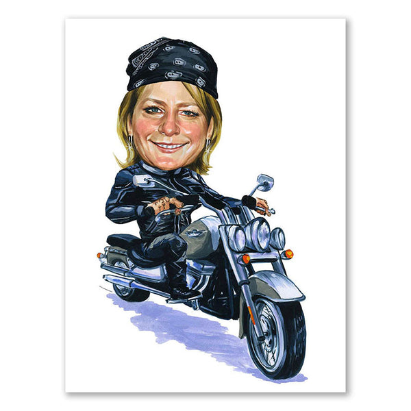 Karikatur vom Foto - Motorrad Frau (ca2044) - Lustige individuelle Karikatur vom eigenen Foto