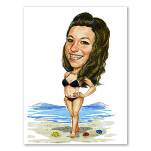 Karikatur vom Foto - Frau am Strand (ca2052) - Lustige individuelle Karikatur vom eigenen Foto