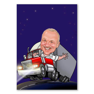 Karikatur vom Foto - Trucker, LKW (andere Fahrzeuge mgl.) (ca205) - Lustige individuelle Karikatur vom eigenen Foto