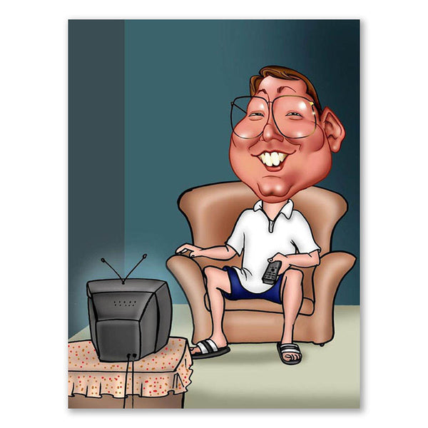Karikatur vom Foto - Fernseher, Couch Potatoe (ca211) - Lustige individuelle Karikatur vom eigenen Foto
