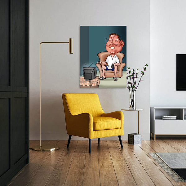Karikatur vom Foto - Fernseher, Couch Potatoe (ca211) - Lustige individuelle Karikatur vom eigenen Foto
