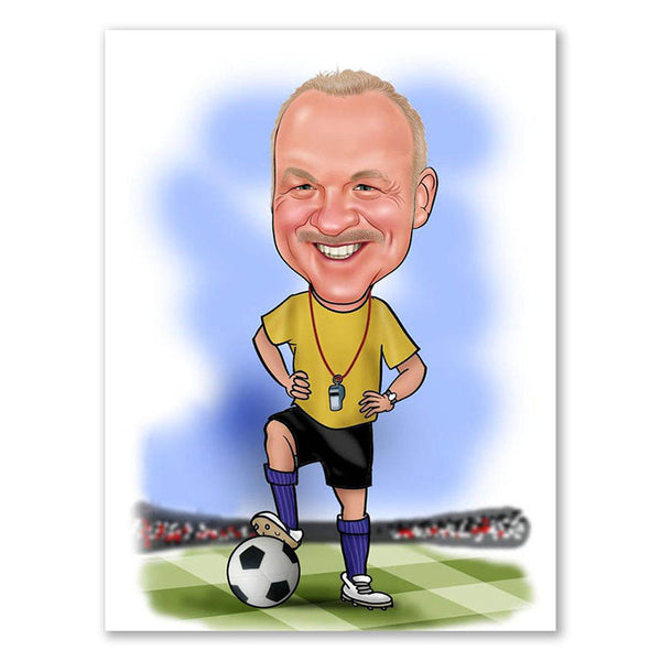 Karikatur vom Foto - Fussball Trainer (andere Vereins-Shirts mgl.) (ca214) - Lustige individuelle Karikatur vom eigenen Foto