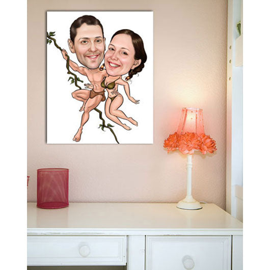 Karikatur vom Foto - Tarzan und Jane WB (ca217wb) - Lustige individuelle Karikatur vom eigenen Foto