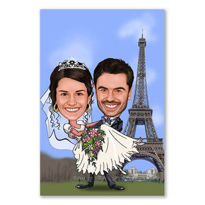 Karikatur vom Foto - Hochzeit Paris (andere Städte mgl.) (ca223) - Lustige individuelle Karikatur vom eigenen Foto