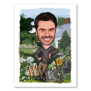 Karikatur vom Foto - Garten Chef (ca225) - Lustige individuelle Karikatur vom eigenen Foto