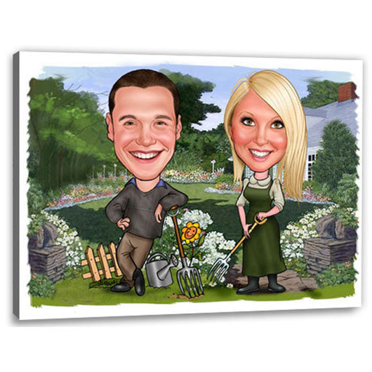 Karikatur vom Foto - Garten Chef (ca225couple) - Lustige individuelle Karikatur vom eigenen Foto