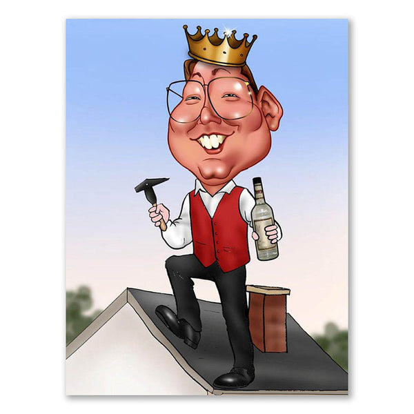Karikatur vom Foto - König Dachdecker (ca226) - Lustige individuelle Karikatur vom eigenen Foto