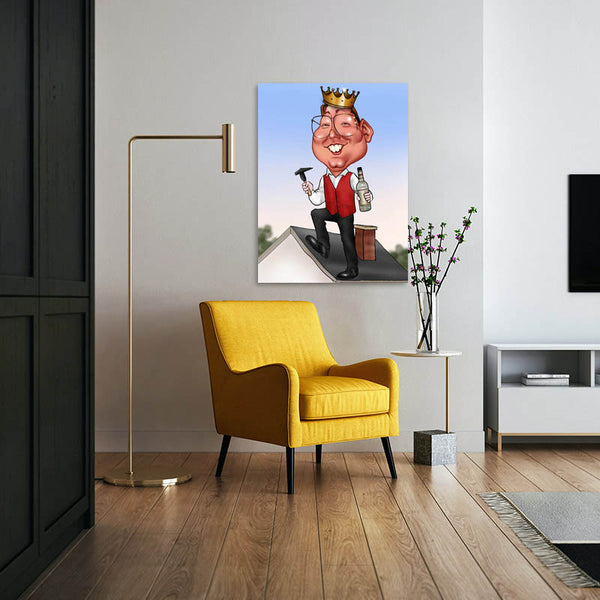 Karikatur vom Foto - König Dachdecker (ca226) - Lustige individuelle Karikatur vom eigenen Foto