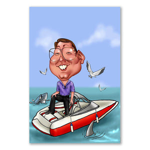 Karikatur vom Foto - Motorboot (andere Schiffe mgl.) (ca231) - Lustige individuelle Karikatur vom eigenen Foto