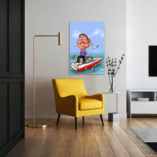 Karikatur vom Foto - Motorboot (andere Schiffe mgl.) (ca231) - Lustige individuelle Karikatur vom eigenen Foto