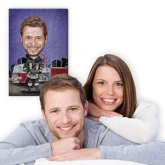 Karikatur vom Foto - Feuerwehr Einsatz Zeichnung farbig (ca232pen-color) - Lustige individuelle Karikatur vom eigenen Foto
