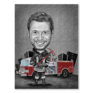 Karikatur vom Foto - Feuerwehr Einsatz Zeichnung mir rot (ca232pen-red) - Lustige individuelle Karikatur vom eigenen Foto