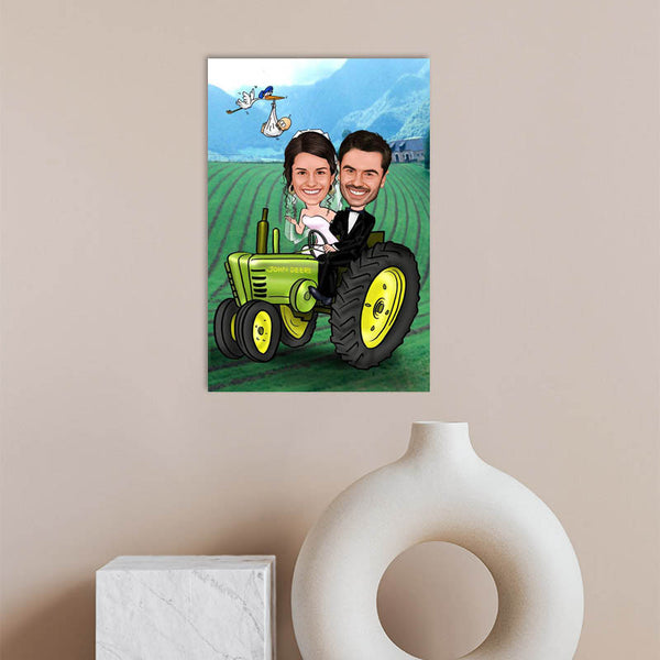 Karikatur vom Foto - Hochzeit Traktor Bauernhof (ca238) - Lustige individuelle Karikatur vom eigenen Foto