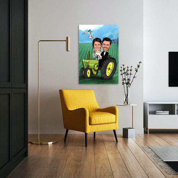 Karikatur vom Foto - Hochzeit Traktor Bauernhof (ca238) - Lustige individuelle Karikatur vom eigenen Foto