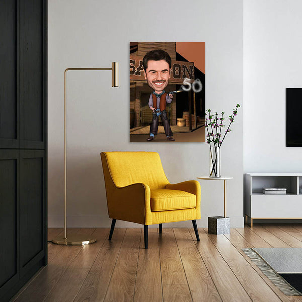 Karikatur vom Foto - Saloon (ca239) - Lustige individuelle Karikatur vom eigenen Foto