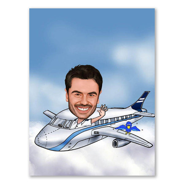 Karikatur vom Foto - Jumbo capitän (andere Flugzeugtypen mgl.) (ca247) - Lustige individuelle Karikatur vom eigenen Foto