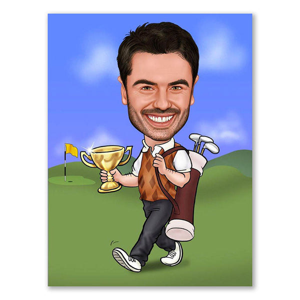 Karikatur vom Foto - Golfer Sieger (ca253) - Lustige individuelle Karikatur vom eigenen Foto