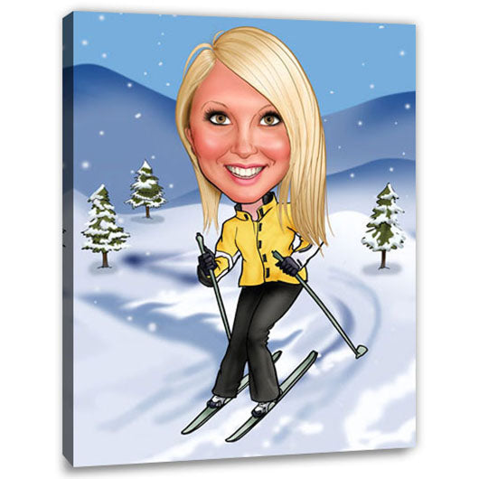Karikatur vom Foto - Skifahren pur (ca270woman) - Lustige individuelle Karikatur vom eigenen Foto