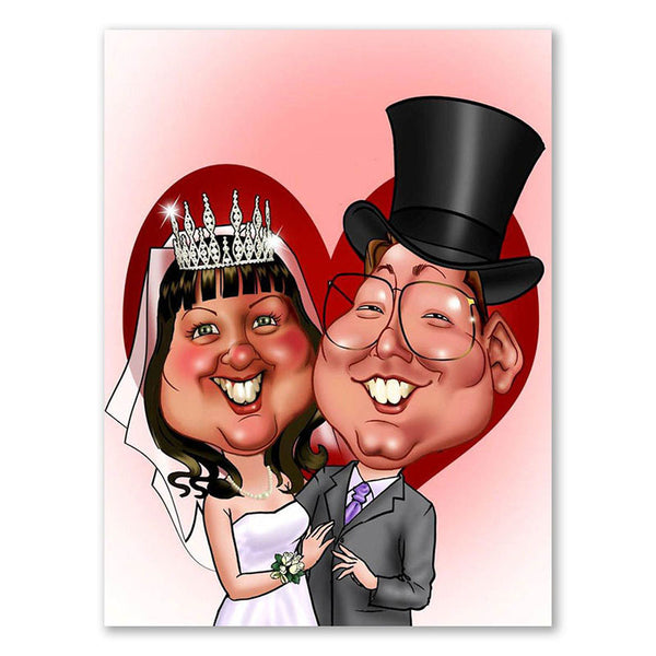 Karikatur vom Foto - Hochzeit mit Herz (ca274) - Lustige individuelle Karikatur vom eigenen Foto