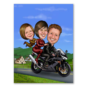 Karikatur vom Foto - Familie Motorrad (andere Motorradtypen mgl.) (ca276) - Lustige individuelle Karikatur vom eigenen Foto