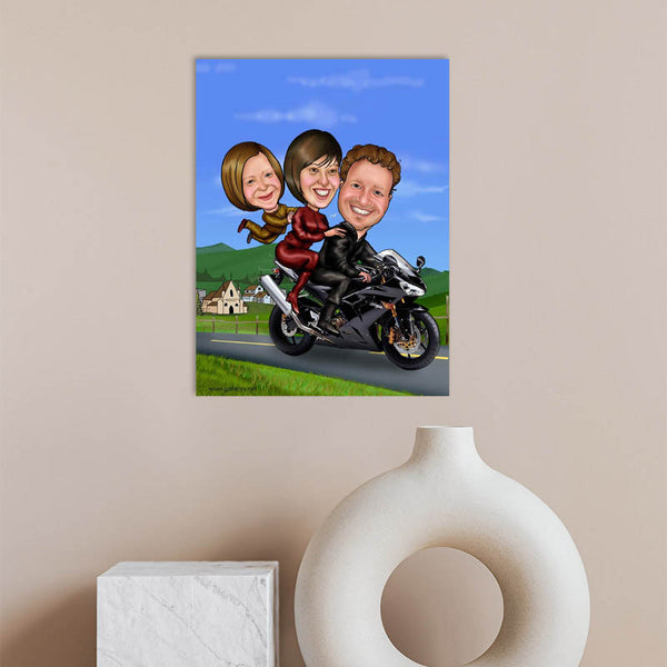 Karikatur vom Foto - Familie Motorrad (andere Motorradtypen mgl.) (ca276) - Lustige individuelle Karikatur vom eigenen Foto