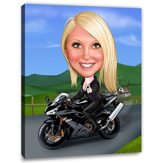 Karikatur vom Foto - Motorrad (andere Motorradtypen mgl.) (ca276woman) - Lustige individuelle Karikatur vom eigenen Foto