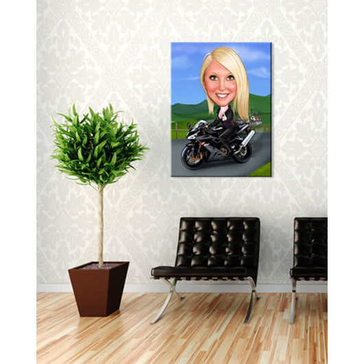 Karikatur vom Foto - Motorrad (andere Motorradtypen mgl.) (ca276woman) - Lustige individuelle Karikatur vom eigenen Foto